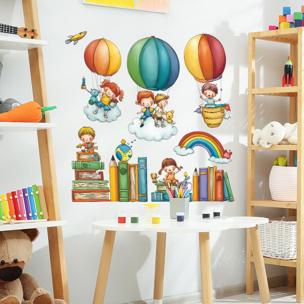 Cartoon Knowledge Paradise and Hot Air Balloon Rainbow Study Home Decoration and Beautification Wall Stickers