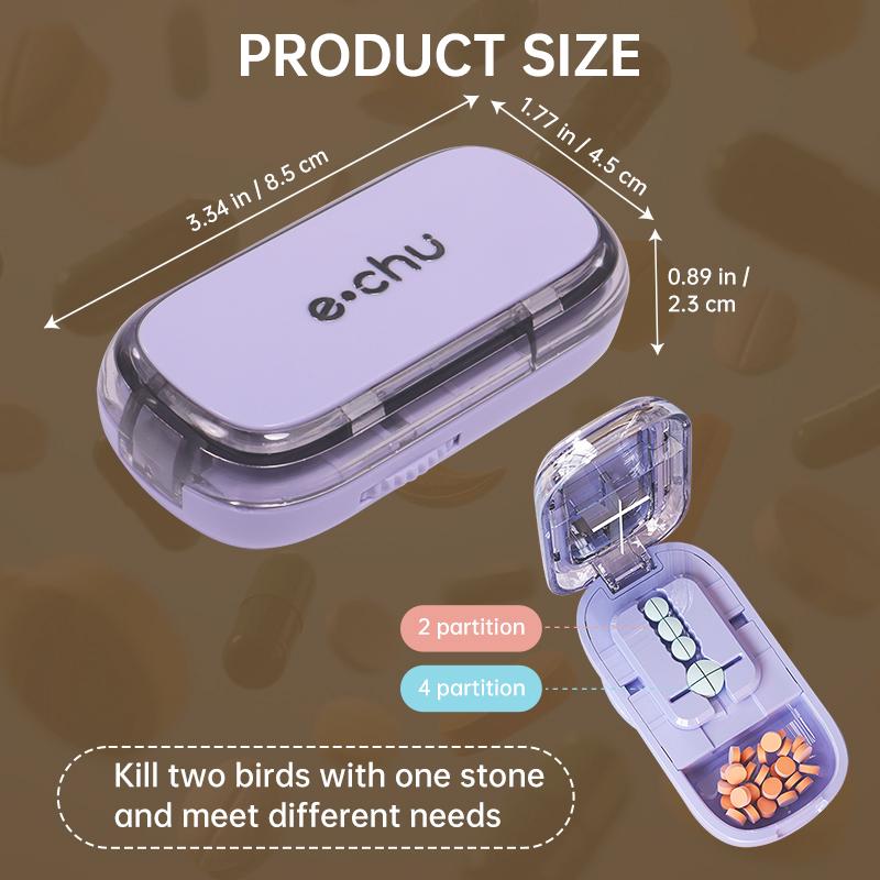 Verstellbarer Viertel-PillenSchneider mit Aufbewahrungsbox Tragbar Präziser Staubdichter Medikamenten-Tabletten-Teiler Medizin-Pillen-Teiler Organizer