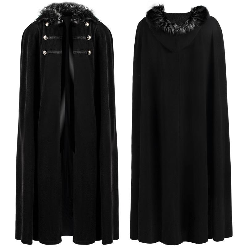 

Мужское пальто в стиле панк, длинная куртка, черный готический плащ в стиле стимпанк с капюшоном, плащ на Хэллоуин чёрный