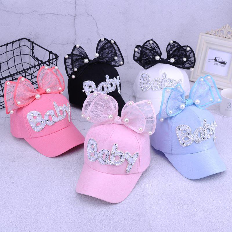 Children Adjustable Hat Baby Girl Casual Outdoor Letter Pattern Baseball Cap Breathable Visor Hats With Bowknot