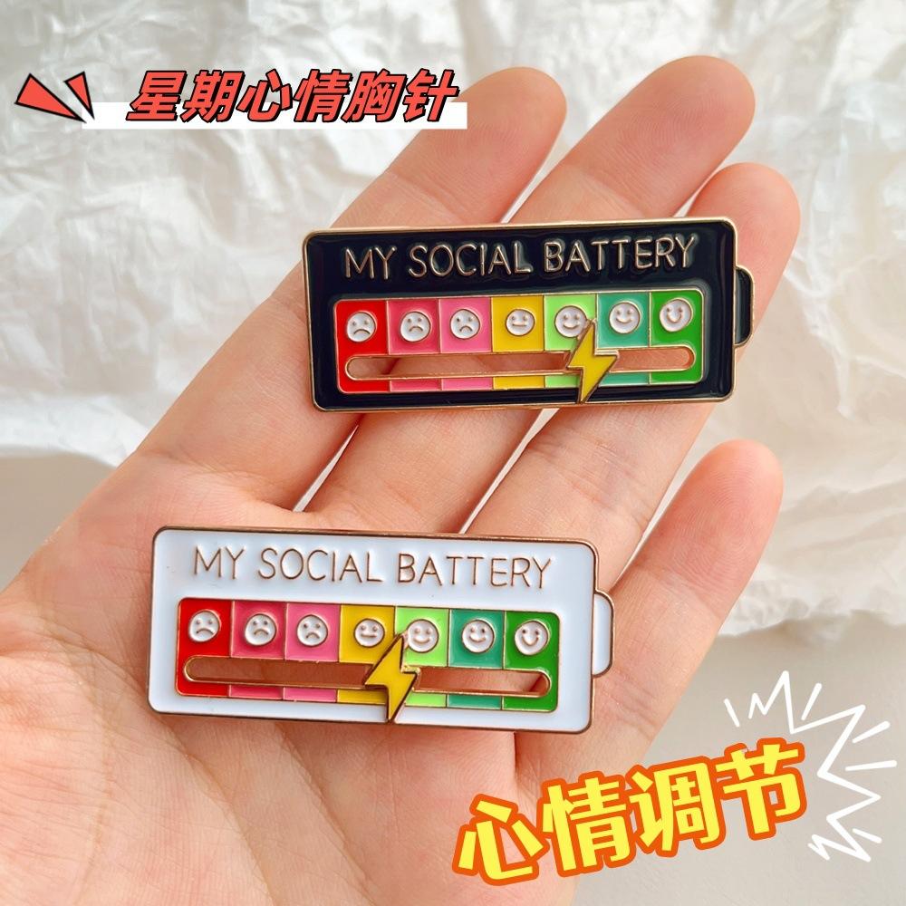 Emotionen Emaille Pins Meine Sozialen Batterie Stimmung Tracker Metall Brosche Abzeichen Mode