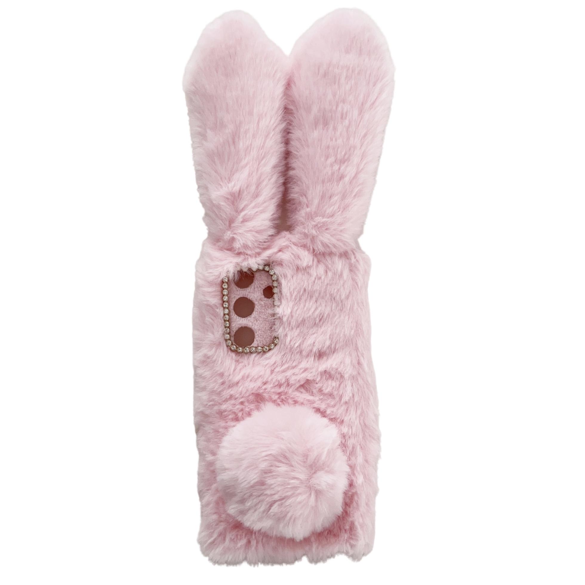 

For Samsung Galaxy S24+ Case 3D Bunny Ears Fuzzy Winter Warm Phone Cover Pink