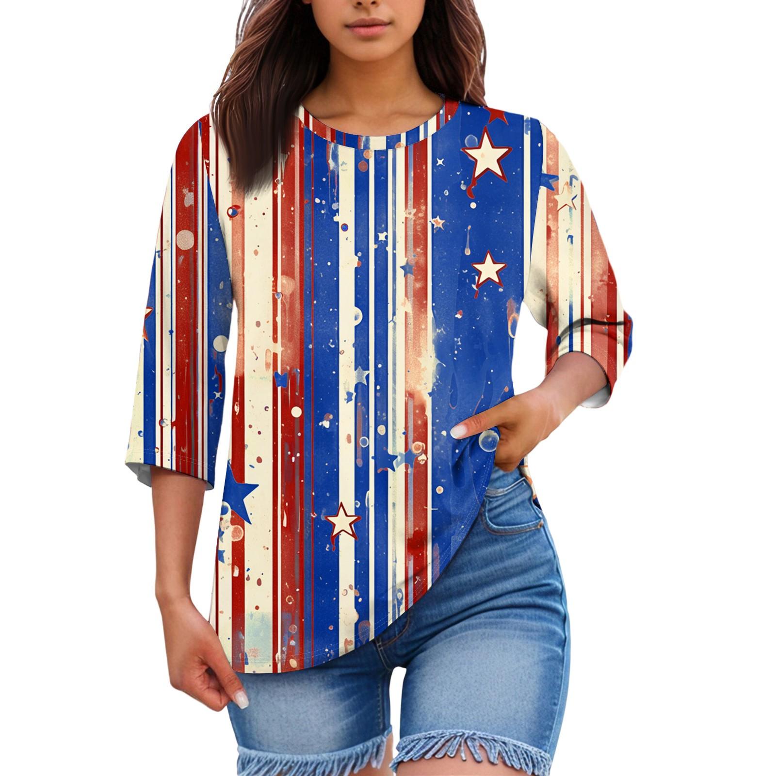 

Женский топ с цветочным принтом, круглым вырезом и рукавами три четверти, футболка S