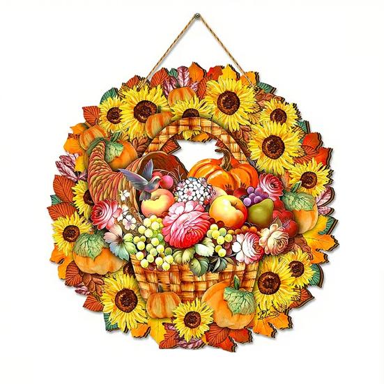 Fall Welcome Sign for Front Door Wooden Pumpkin Sunflower Door Sign Rustic Thanksgiving Farmhouse Hanging Plaque for Outdoor Porch Wall Autumn 1