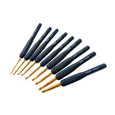 Weaving Tools Crochet Hooks Set, Black TPR Silicone Handle, Aluminum Sweater Needles, 9-Piece Bag