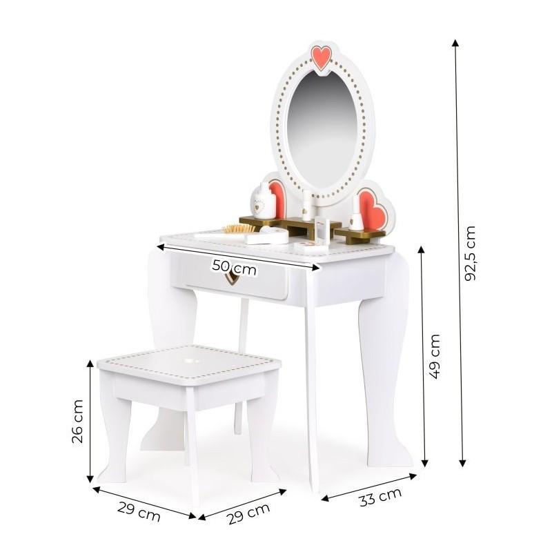 Wooden girl's dressing table, mirror, accessories, white, elegant, neutral