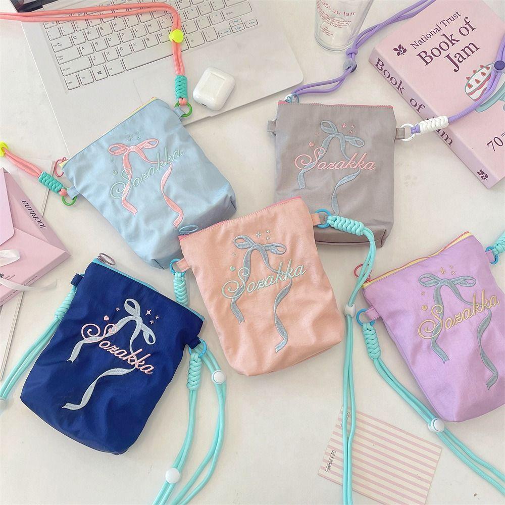 

Leisure Bowknot Shoulder Bag Commuting Cute Crossbody Bag Portable Embroidery Phone Bag Outdoor темно-синього кольору