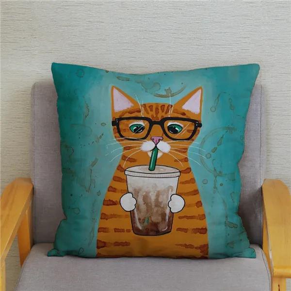 Cartoon Cycling Cat Print Cushion Cover Super Soft Pillowcase 45x45  Home Decor