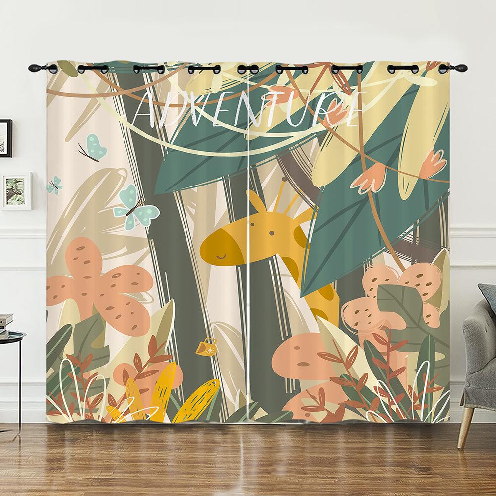 Curtain Animal Illustration Adventure Curtain Digital Printing Blackout Curtain No Punching