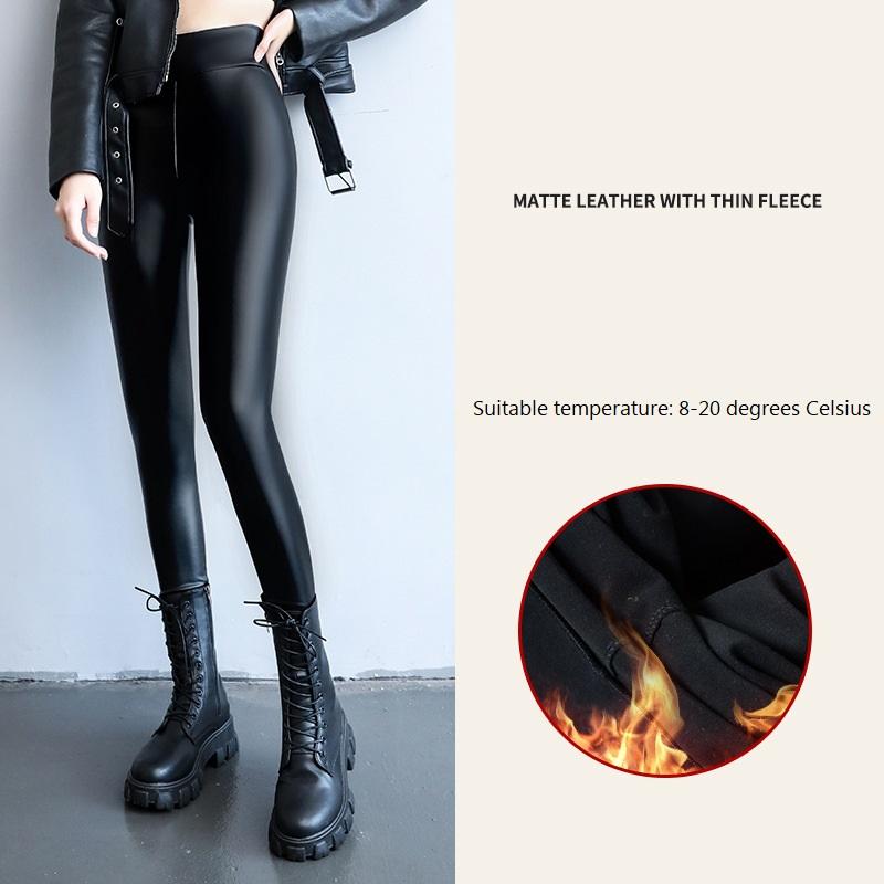 Damen-PU-Lederhose für den Winter, schmal geschnitten und warm