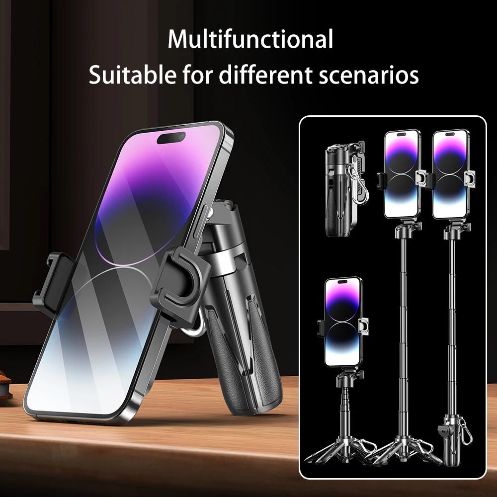Portable Bluetooth Selfie Stick Tripod with Remote, Foldable Phone Holder Stand for iPhone & Smartphones, Mini Keychain 2025