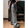 Womens High Waist Grey Cargo Wide Leg Jeans Casual Loose Streetwear Denim Trousers Y2K Style
