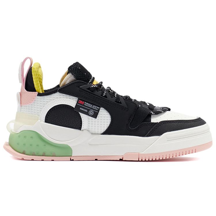 Li Ning Qi Yuan Stoff Synthetikleder Rutschfest Stoßdämpfend Low-Top Skateschuhe Damen Sneaker Schwarz Weiß AGCR232-2