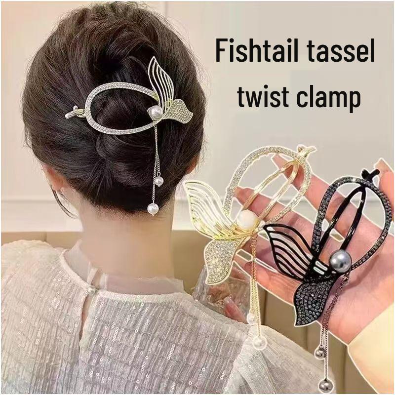 Exquisite Butterfly Flower Tassel Claw Clip with Pearl Pendant