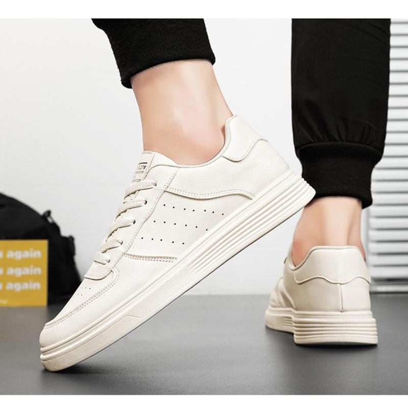 Men's Sneakers Casual Sports Shoes for Men Flat White Tennis Shoes Lightweight Leather Breathable Running Shoes Tenis Masculino