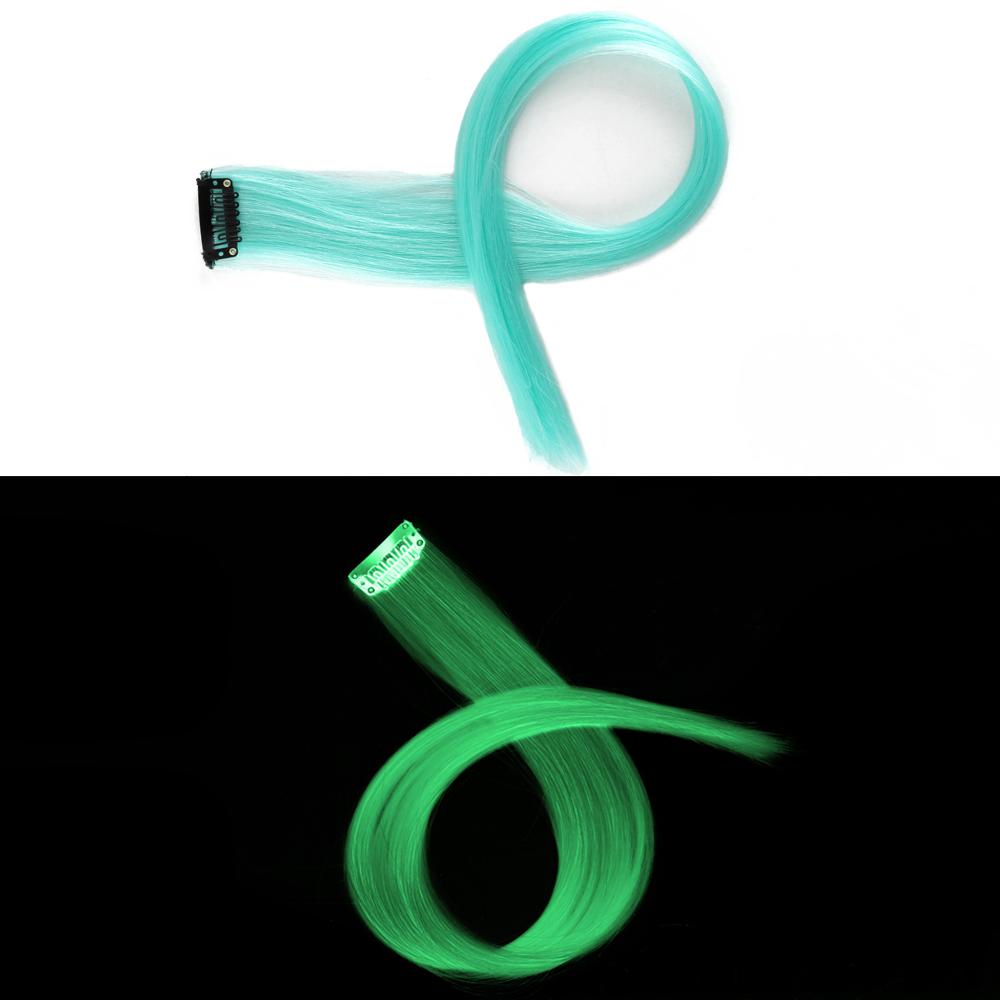 

Синтетические светящиеся заколки для волос, длинные прямые радужные цвета, накладные волосы на заколках, цельные для женщин