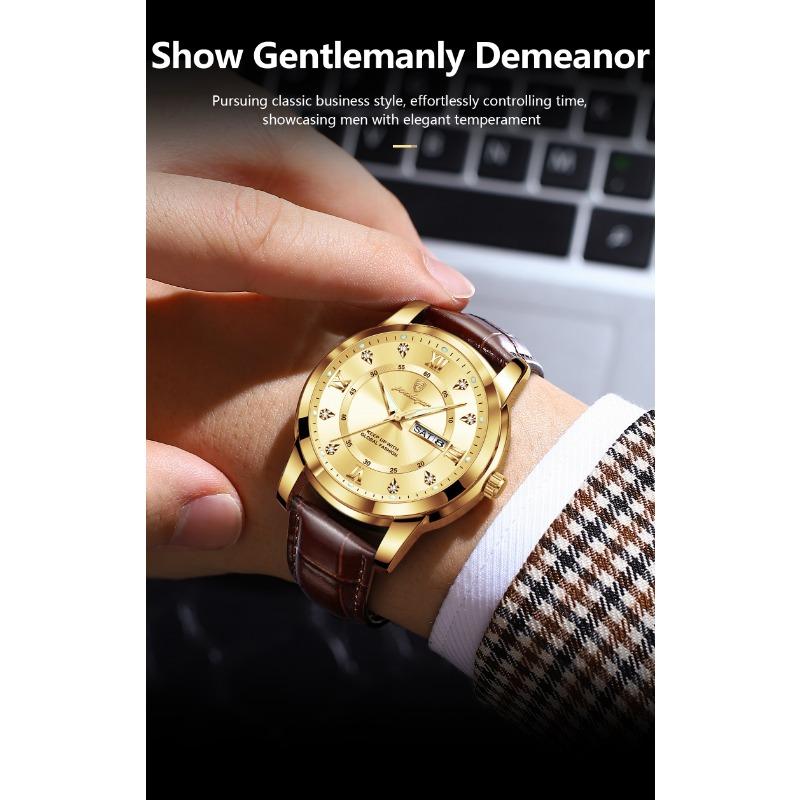 POEDAGAR Luxury Business Male Clock Date Week Waterproof Luminous Gold Wristwatch Casual Fashion Quartz Watches Reloj