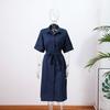 Casual Women's Lace Up Dress Single-Breasted Turn-Down Collar Short Sleeve Lady Dresses Loose Female Robe