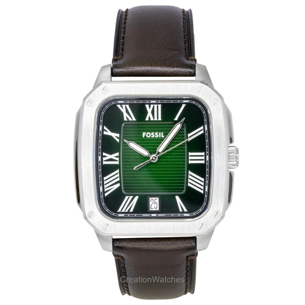 Мужские часы Fossil Crosby с кожаным ремешком и зеленым циферблатом, кварцевые, FS6150 зелёный
