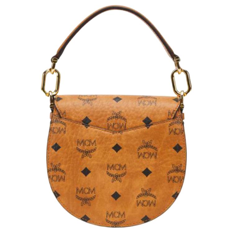 New MCM Patricia Visetos Cow Leather Saddle Bag, Crossbody Bag, One Shoulder Handbag Women's Brown Cognac MWSAAPA02CO001