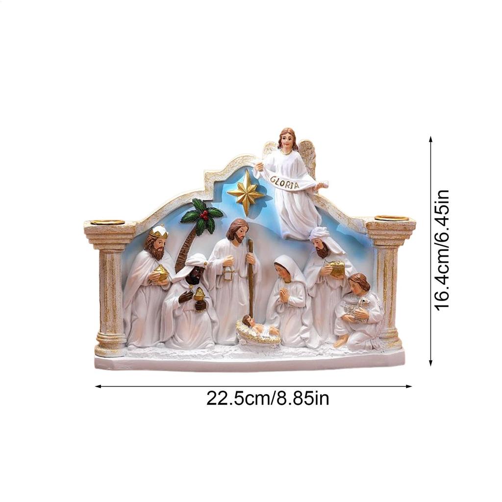 Nativity Advent Candle Holder Christmas Candlestick Decorations Resin Nativity Statue Ornament Catholic Christian Candle Holder