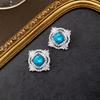 Fashion Inlaid Blue Zirconium Full Diamond Earrings Hollow Design Luxury Stud Earrings Women's Retro Temperament Sea Blue Colored Treasure Earrings