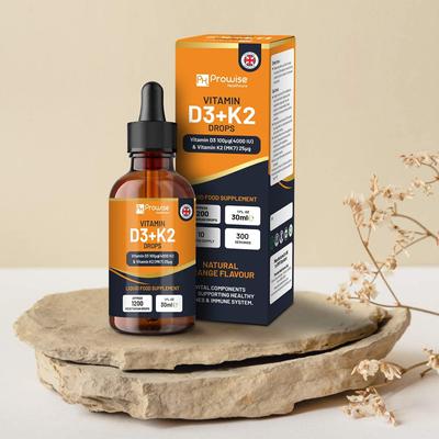 Witamina D3 4000iu + K2 MK7 25g I Pomarańczowe krople w płynie I Wysoka wytrzymałość 4000iu D3 + 25g K2- 30ml Butelka