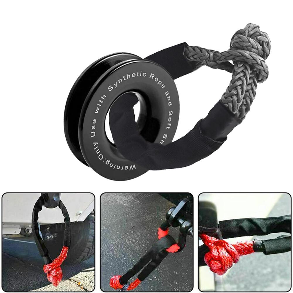 Heavy Duty Recovery Ring Snatch Block Pulley W/ Soft Shackle Tow Winch Rope