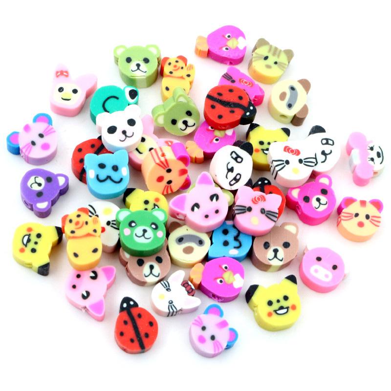 50pcs 10mm Clay Spacer Beads Polymer Loose Beads Random Colors Fruit Flower Animal Shape For Jewelry Making DIY Accessories
