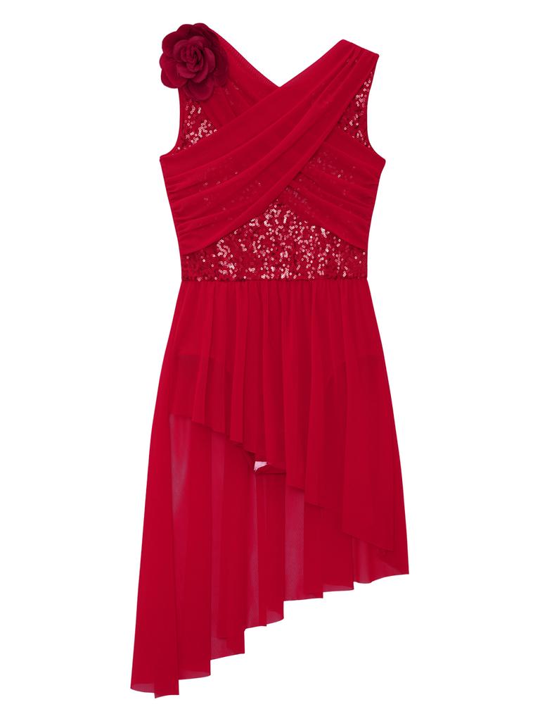 Girls Lyrical Dance Dress Ballet Gymnastics Leotards Figure Skating Costume Shiny Sequin Latin Jazz Tango Dancewear