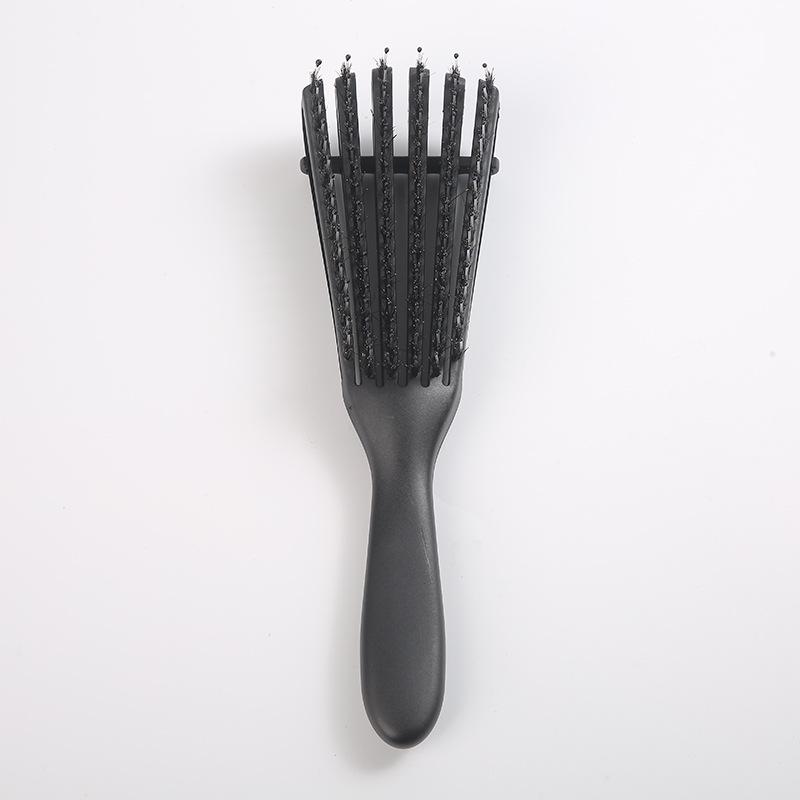 Hollow Rebound Massage Six-Claw Curved Styling Hairbrush with Pig Bristles