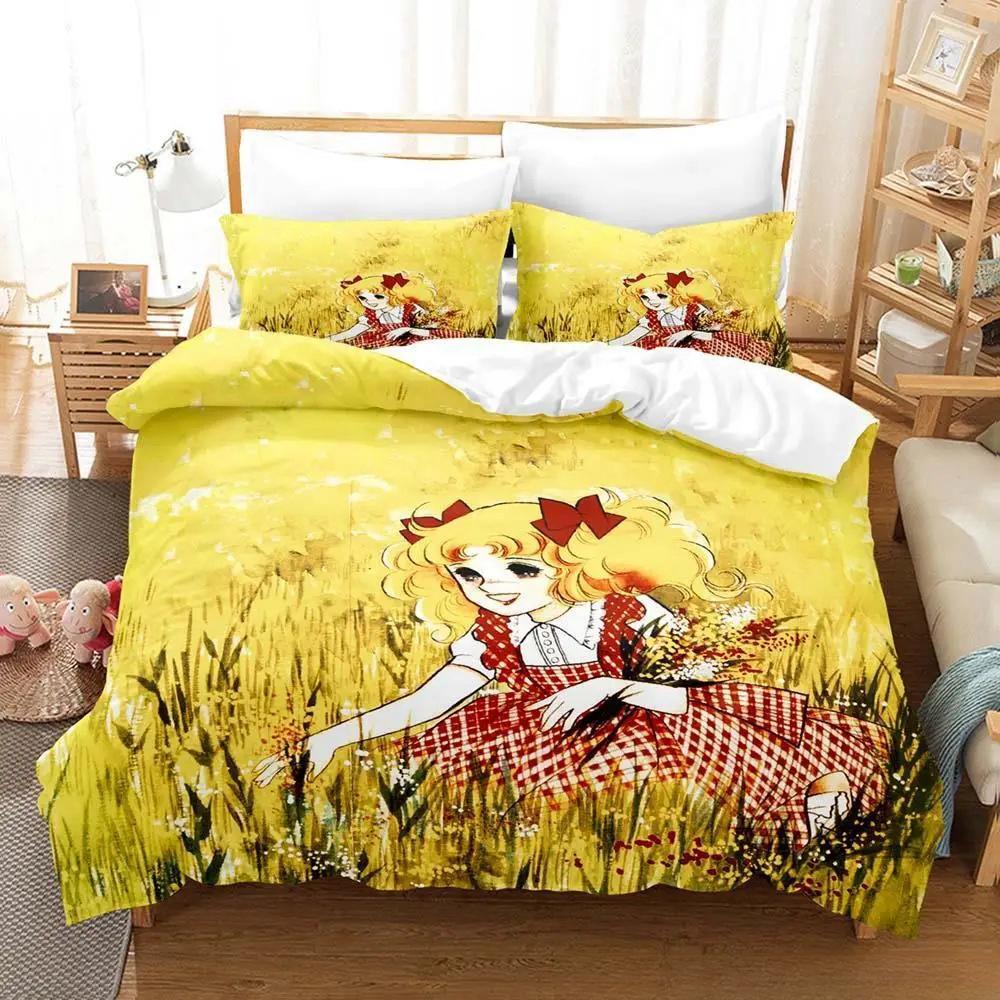 Candy Candy Bettwäsche-Set Einzelbett Twin Full Queen King Size Bettset Erwachsene Kind Schlafzimmer Bettdeckenbezug Sets 3D-Druck Anime Bettlaken-Set