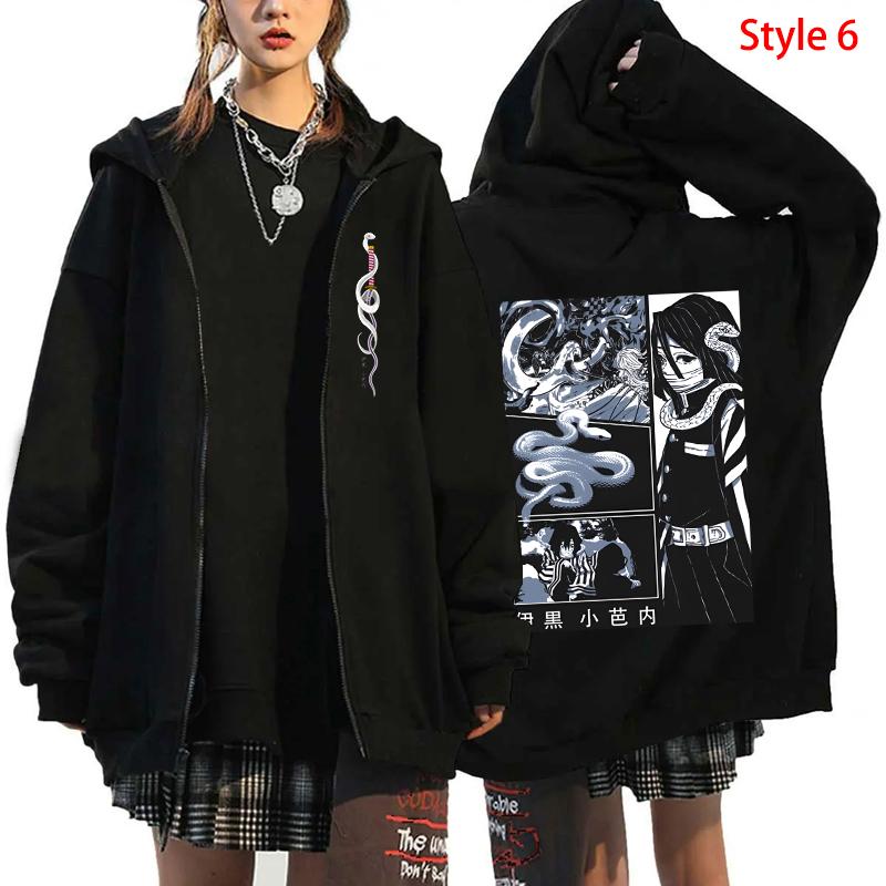 Anime Demon Slayer Kanroji Mitsuri Iguro Obanai Couple Cute Print Hooded Men Women Hoodies Manga Zip Jacket Harajuku Sweatshirt