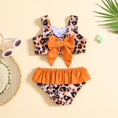 Kinder Leopardendruck Zweiteiliger Badeanzug mit Schmetterlingsdesign