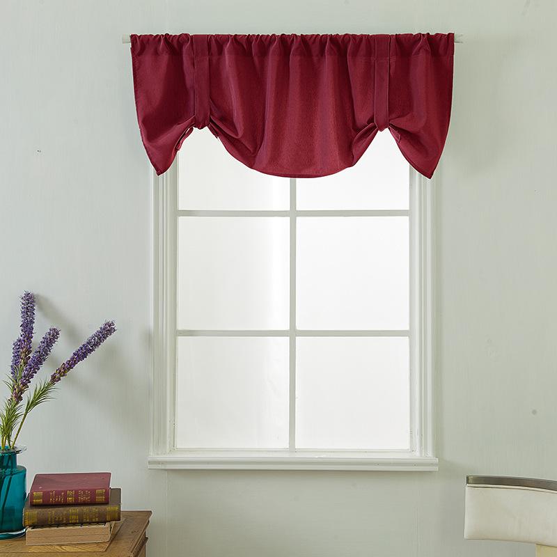 Pastoral style solid color polyester cotton small short curtain finished product, through rod curtain