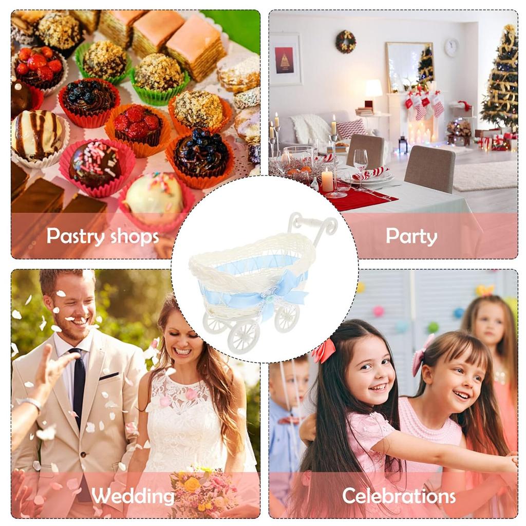 Party Woven Baskets Woven Flower Rattan Candy Basket Baby Stroller Basket Baby Shower Carriage Stroller Centerpiece Stroller Carriage Centerpiece