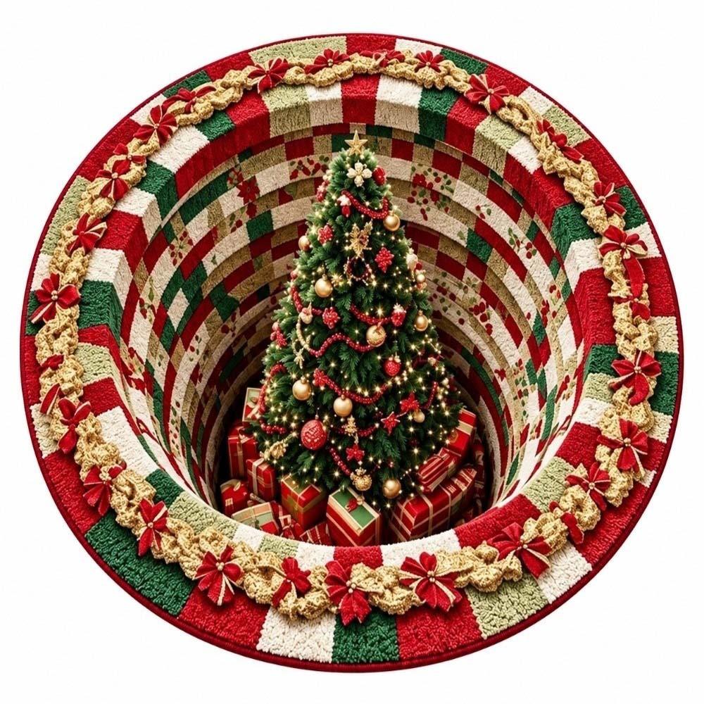 Polyester Christmas Round Rug 2D Flat Optical Delusion Doormat 3D Illusion Carpet  Festival Present