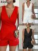 Summer Women's Sleeveless V-Neck Solid Color Shorts Set Fashion Business Casual Outfit