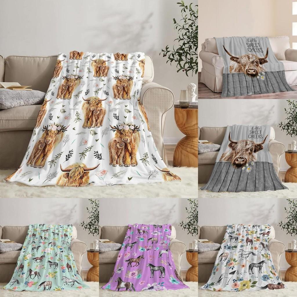 Highland Print Kuhdecke Tier Blume Überwurfdecken Plüsch Bettwäsche Flanell