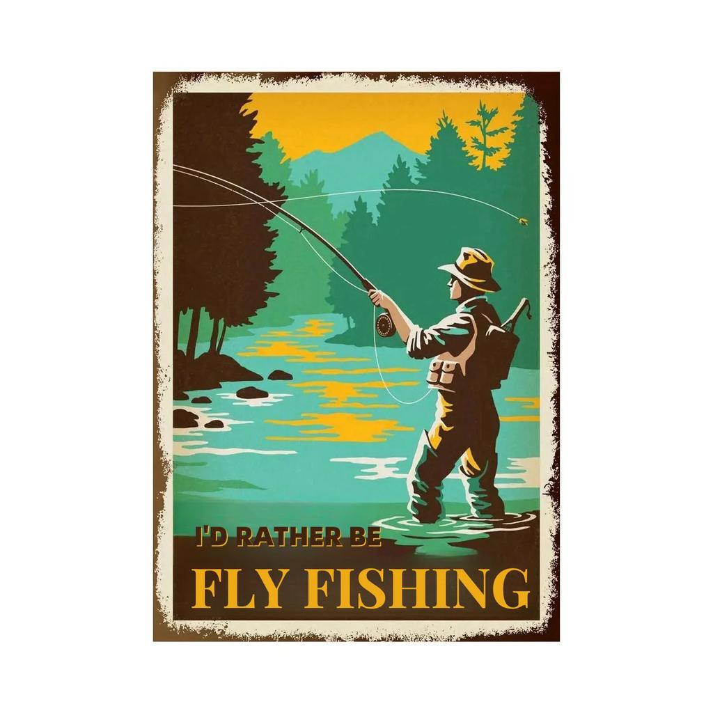 Fishing Metal Tin Sign Fishing Sign Vintage Metal Plate for Wall Poster Farm Art Decoration Stickers Plaques 8X12 Inch