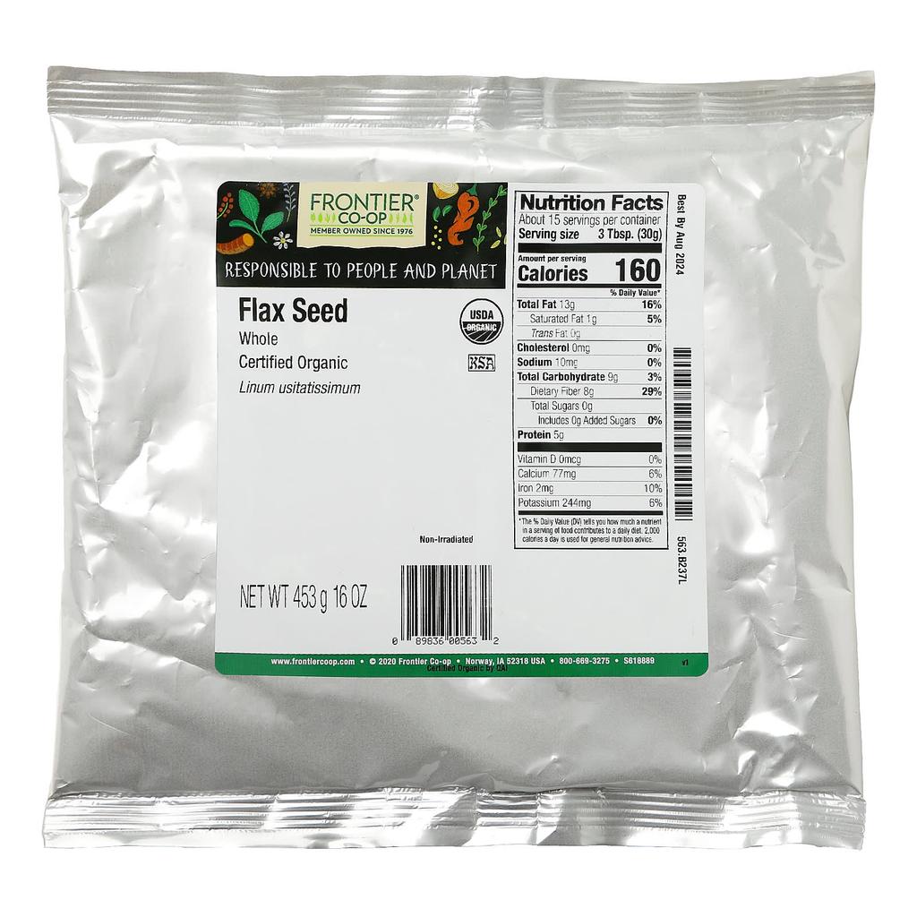 Frontier Co-Op, Organic Whole Flaxseed, 453G (16Oz)