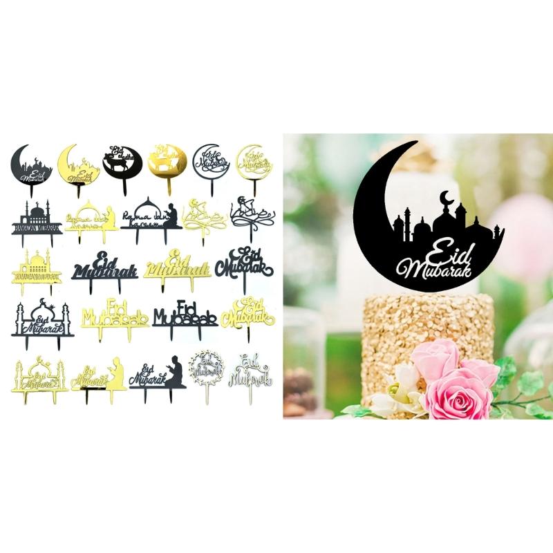 Elegante Acryl-Kuchendekorationen Islamischer Feiertag Kuchentopper Ramadans Cupcakes Dekorationen Nahöstliches Thema 2er-Set