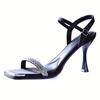 Stiletto sandals women's summer 2025 new celebrity style banquet elegant one-word buckle with rhinestone open-toed high heels
