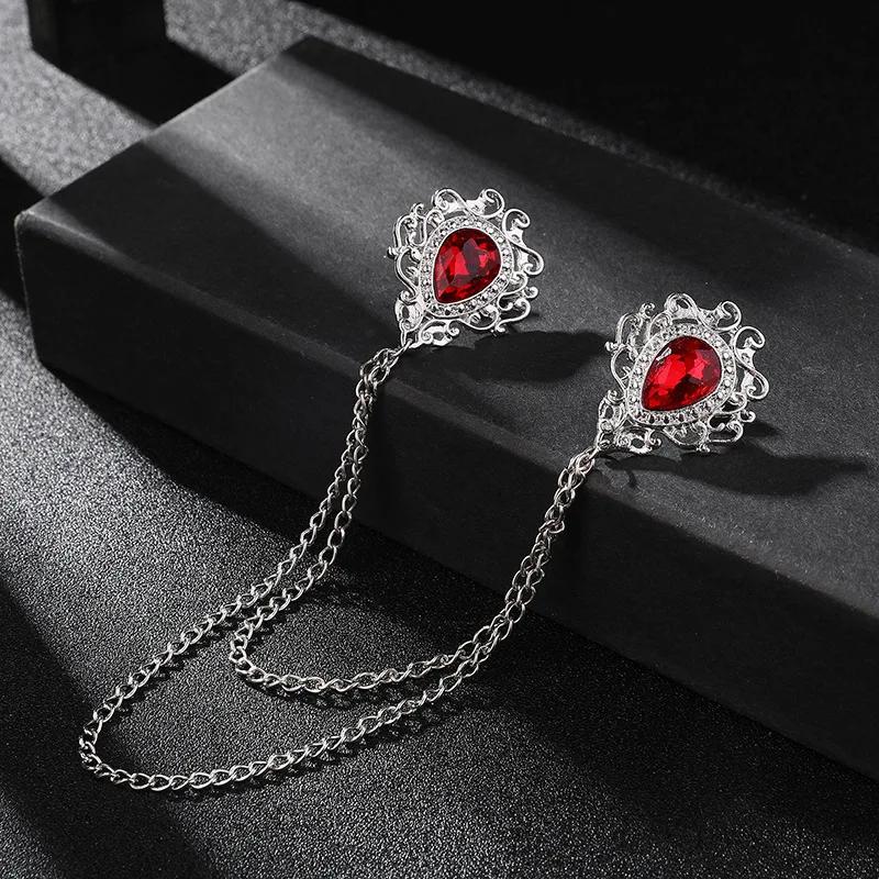 

New Vintage Alloy Rhinestones Large Brooches Fashion Shawl Tassel Chain Lapel Pin Shirt Suit Jewelry for Men Wedding Accessories