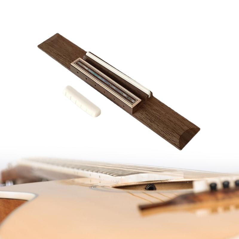 6 String Acoustic Guitar Bridge Rosewood Guitar Bridge with Imitation Cattle Bone Nut Saddles Guitar Accessories