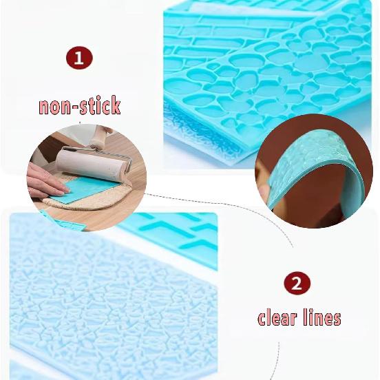6 Pack Fondant Impression Mat Set Cake Decor Mold Set-Embossed Tree Bark/Flower/Cobblestone Texture Design Sugarcraft Decor Tool for Chocolate