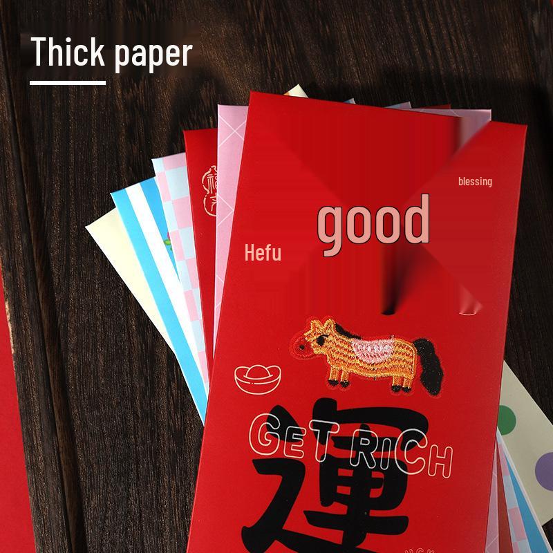 2026 Year of the Horse Red Envelope: Cute Cartoon Zodiac Design with Thick, Creative Imitation Embroidery for New Year Lucky Money.
