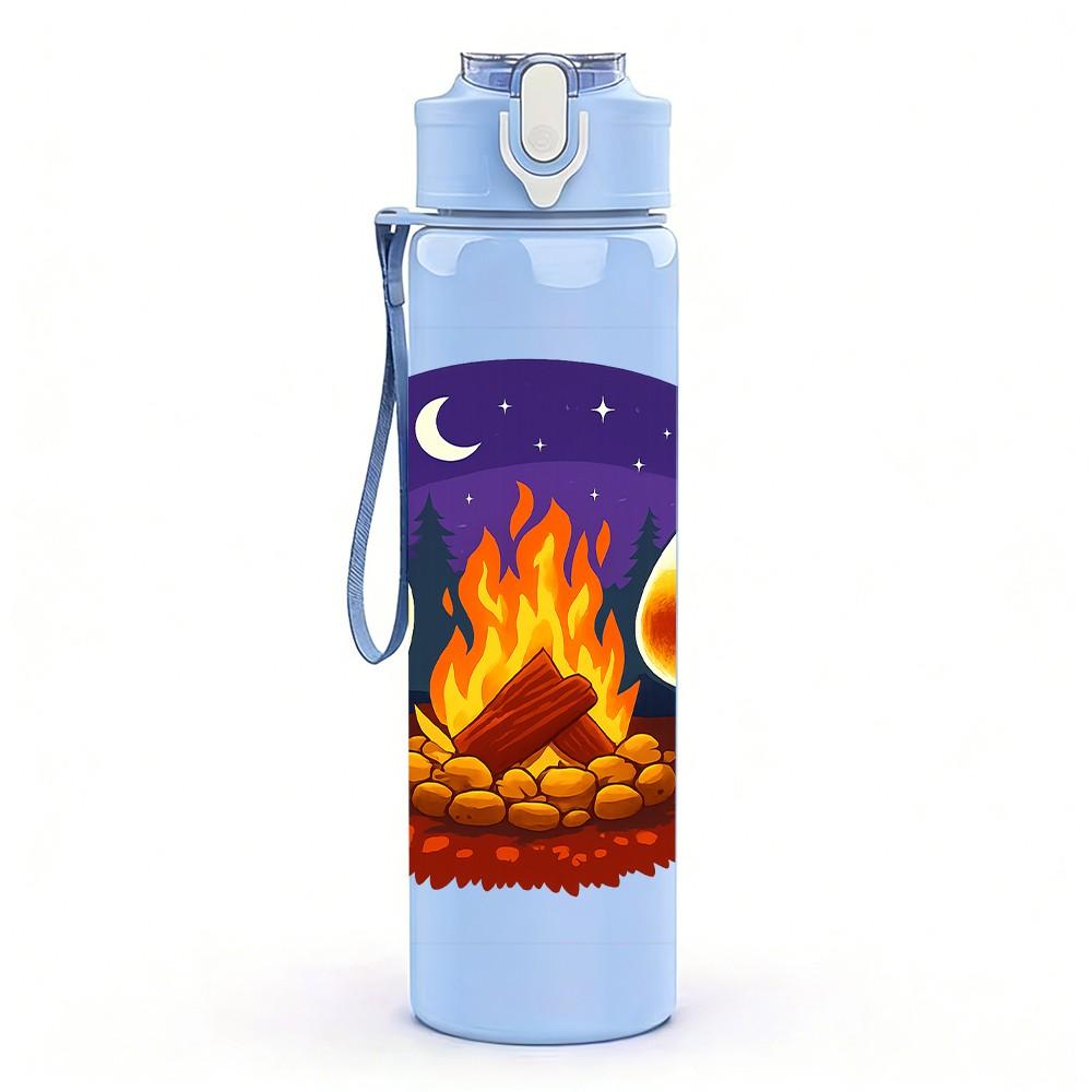 1PC Campfire Ghost Cartoon 750ml Color Plastic Sports Water Bottle Leakproof Flip Straw Lid Suitable for Sports Office Home Use