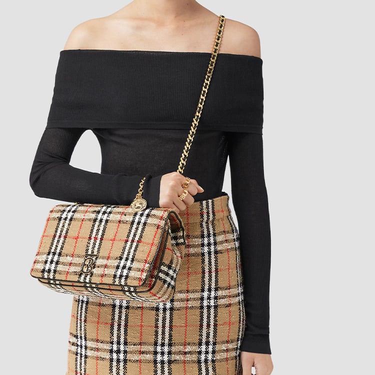 Burberry Lola Bag Floral Tweed Shoulder Bag, Crossbody Bag Medium Women's Brown 80630821
