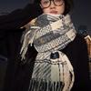 Autumn and winter high-end temperament blue plaid scarf large size when shawl thickened warm versatile scarf
